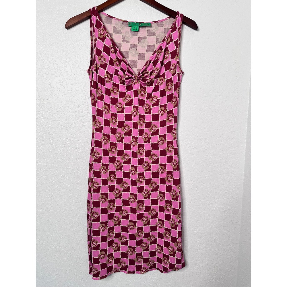 Tibi‎ Cocktail Dress  Maroon Checkered Pattern V-Neck Midi Dress